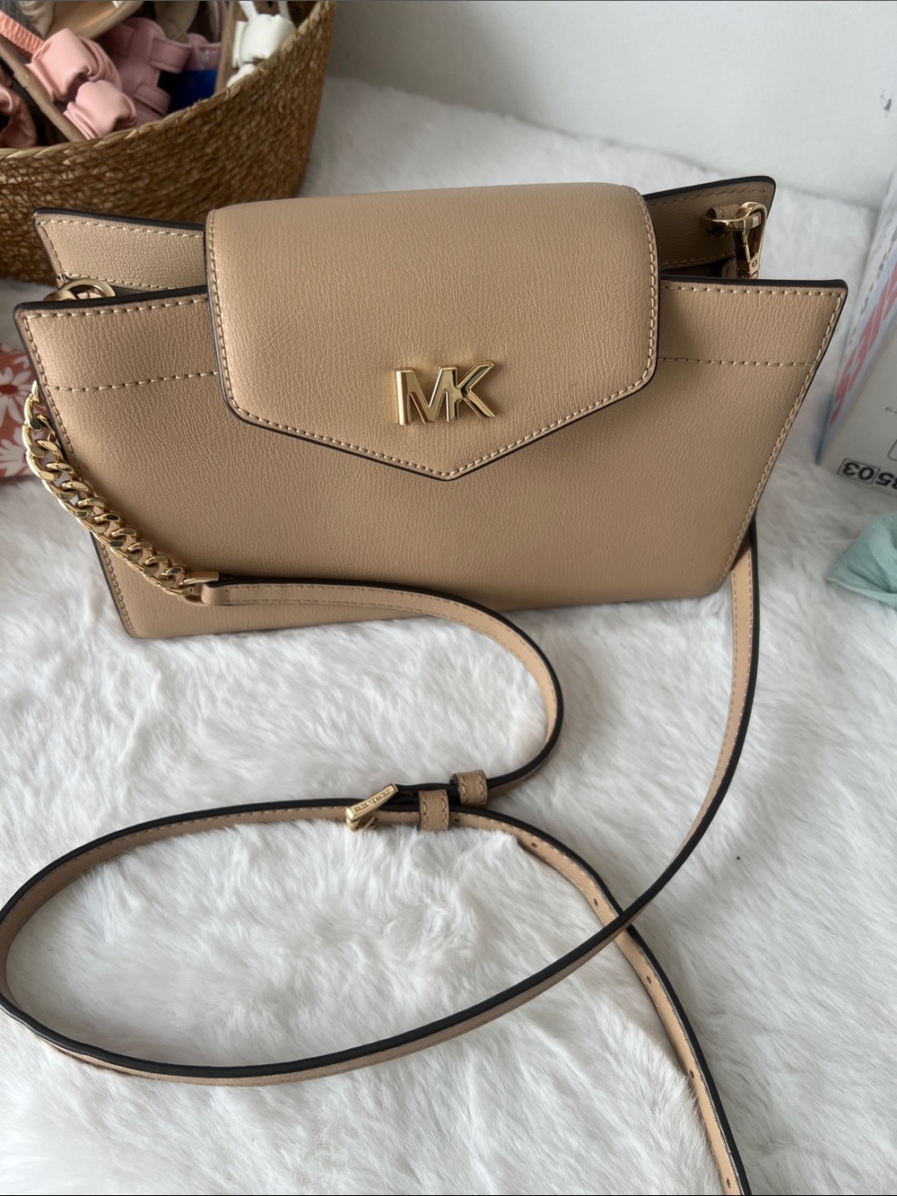 Michael Kors Tan Crossbody Bag with Gold MK Accent